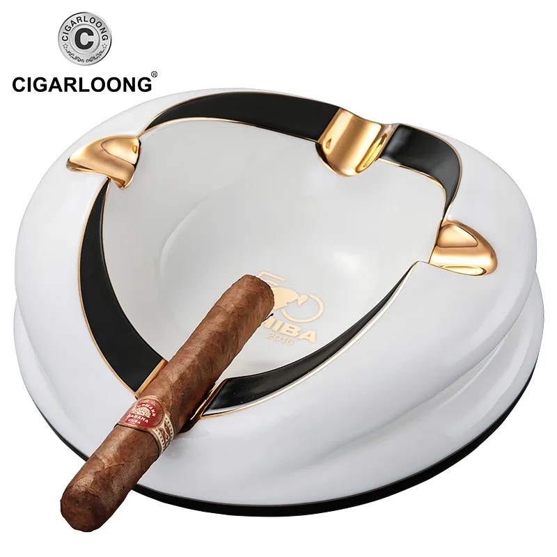 

COHIBA Ashtray Fashion Cermic Cigar Ashtray 4 Holder Large Diameter Cigarette Tobacco Cigar Ash Tray Smoking Gadgets Decoration