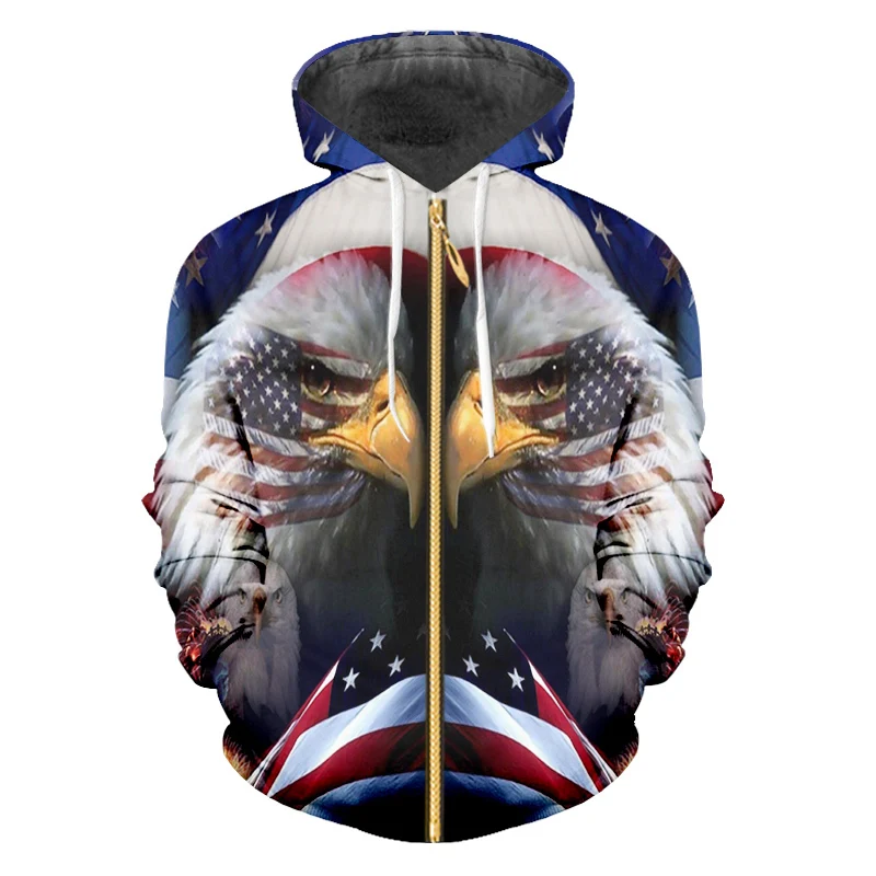 OGKB new cool hoodie men's women's clothing printing 3D American flag eagle streetwear hip hop hooded | Мужская одежда