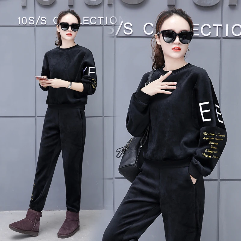 

Leisure suits new winter korean fashion women pullovers hoodies sweatshirts pants fleece casual outfit top trousers lady set