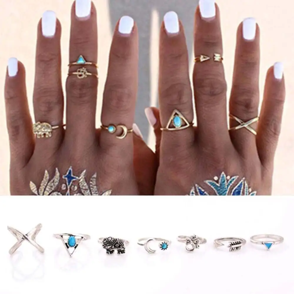 Женское Винтажное кольцо FAMSHIN богемное с голубым слоном и драгоценными камнями