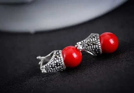 Винтажные серьги ручной работы из натурального кораллового серебра 925 пробы с