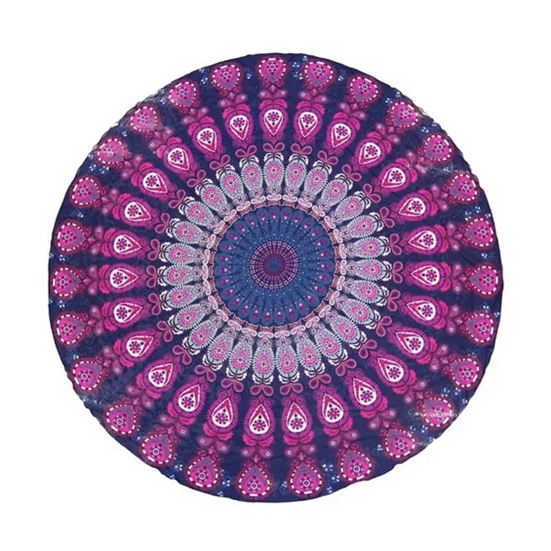 

Hot New 150cm Round Beach Towel Peacock Mandala Bohemia Print Summer Beach Swim Tassel Towels DO2