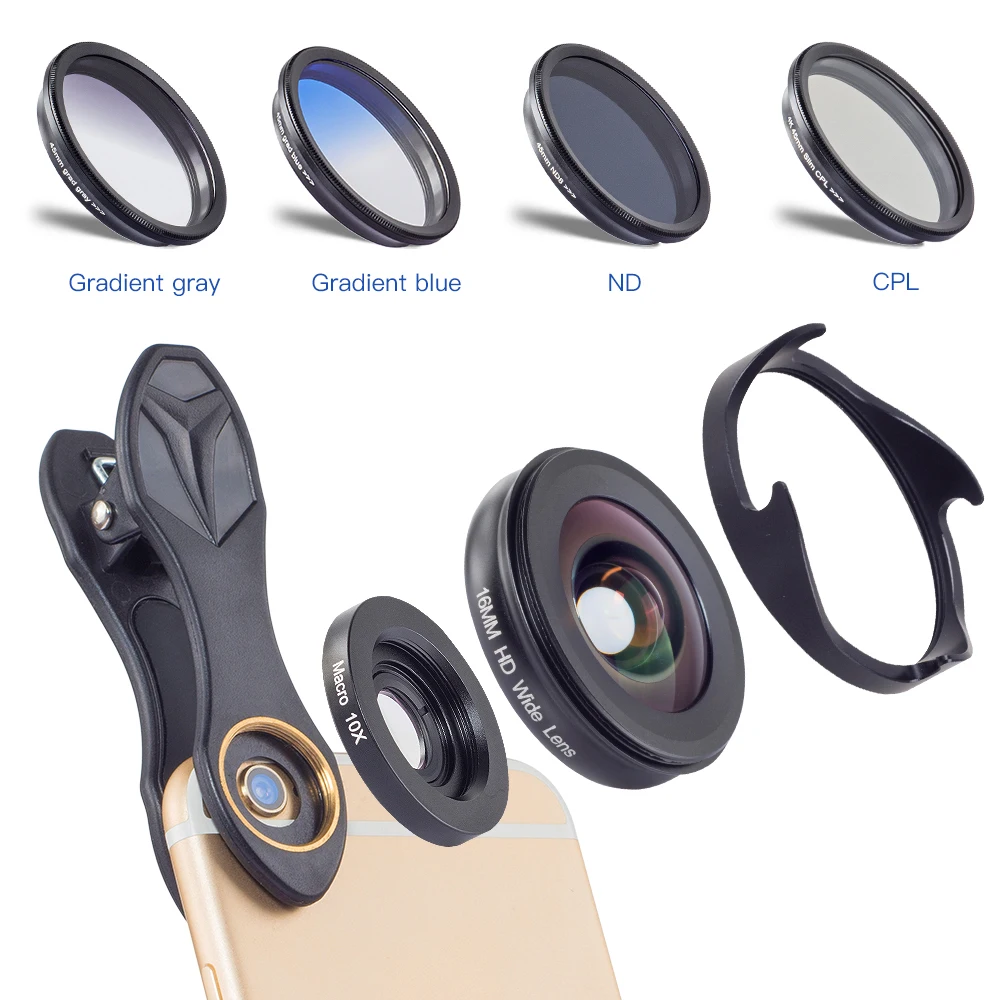 APEXEL 16 мм широкоугольный объектив 6in1 телефон Универсальный для iPhone 6 6s 7 8 Andriod