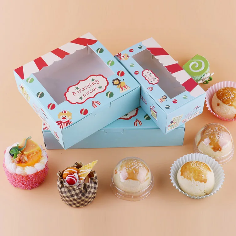 

20pcs Paper box windows kids birthday circus cake kraft gift paper packaging box for food baking sweet candy cookies supplier