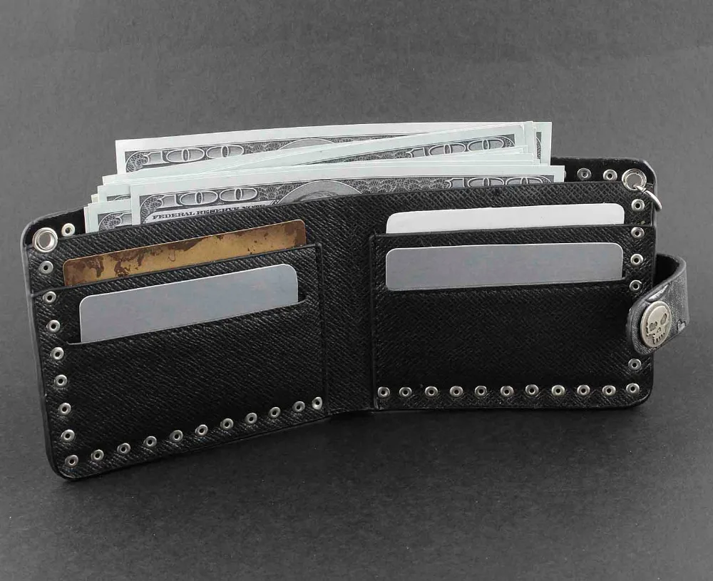 Модные в стиле рок Панк Металлический Череп деньги черный мужской кожаный
