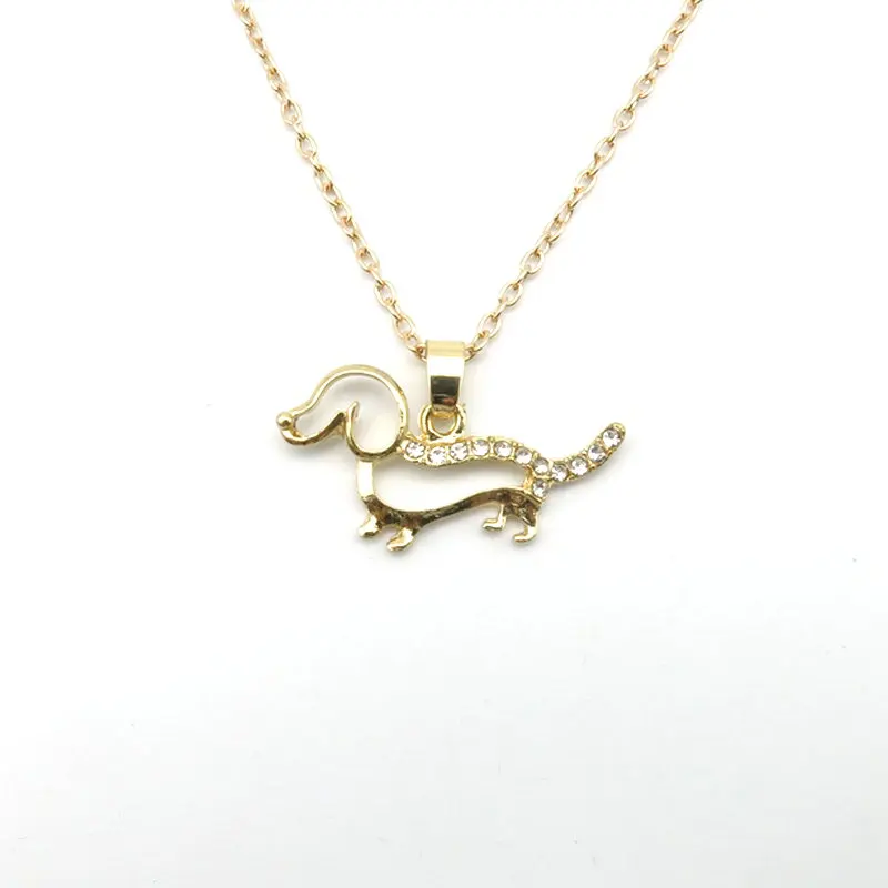 2018 Gold Necklace Of Women White Crystal Dachshund Sausages Puppy Pendant Animal dog | Украшения и аксессуары