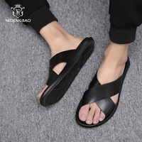 new men sandals slippers trend men genuine leather shoes non slip sole beach outdoor shoes mens sandal man leather causal shoes
