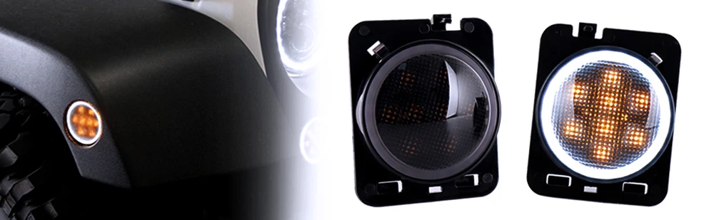Боковые габаритные огни для Jeep Wrangler JK JKU от 2007 до светодиодный дымчатый передний крыло сигнальные огни парковочный индикатор поворота белый ореол