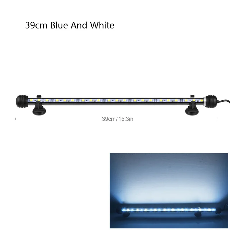 39CM White and Blue 9 см 29 см 39 см 49 аквариум светодиодный аквариум лампа Светодиодная трубчатая лампа 9/15/21/27 Светодиодный s бар светильник погружной Водонепроницаемый 100-240V штепсельная вилка европейского стандарта - Цвет: 39CM White and Blue