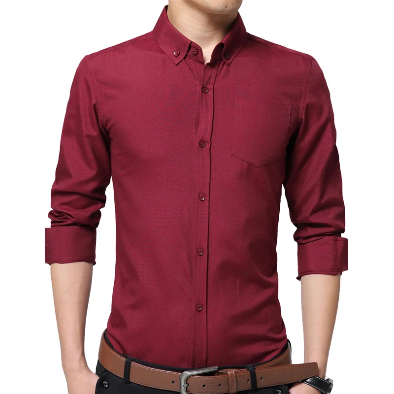 MQIAOHAM 2018 Для мужчин Повседневное Длинные рукава Однотонная рубашка Slim Fit мужской