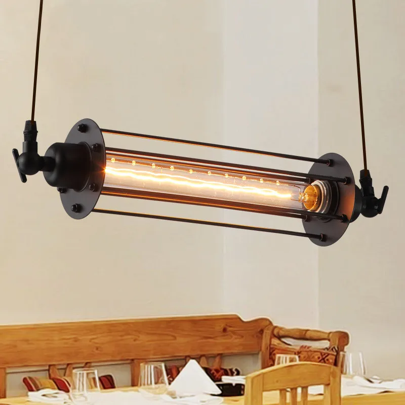 GZMJ Винтажные металлические подвесные светильники 90-260V LED горизонтальная труба Loft Hanglamp Ирон Retro E27 лампочка спальня подвесной светильник 35 * 10CM вкл.