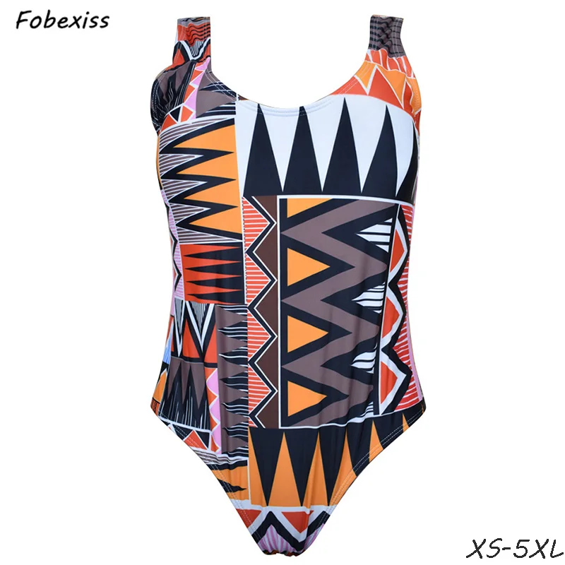 02 Geometric Боди размера плюс 5XL Ретро Бохо с открытой спиной Цельный купальник 4XL купальный костюм сексуальное бикини летняя одежда женский боди - Цвет: 02 Geometric