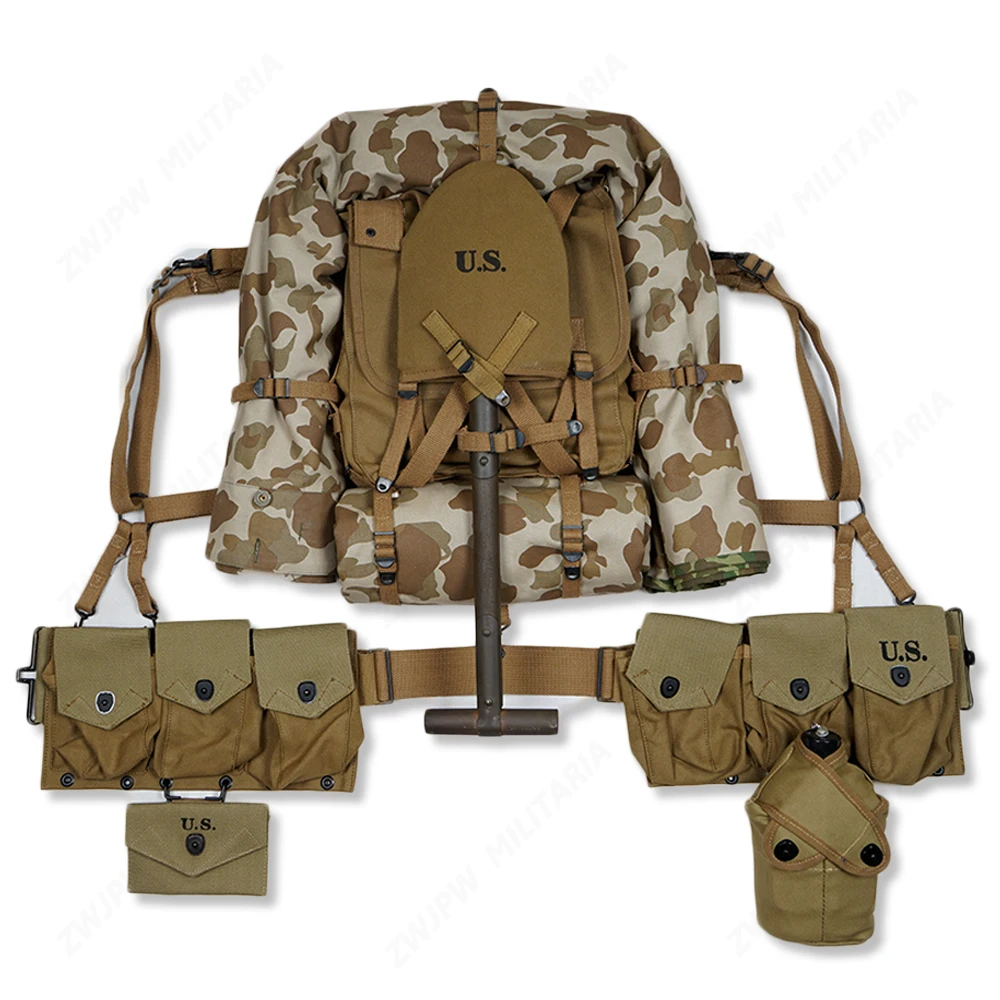 Online WW2 UNS ARMEE AUSRÜSTUNG CONBINATION USMC OBEREN RUCKSACK MIT STRAPS T-TYPE SPATEN MIT SECHS ZELLE BEUTEL EIN ZELT UND EINE REGEN CAPE