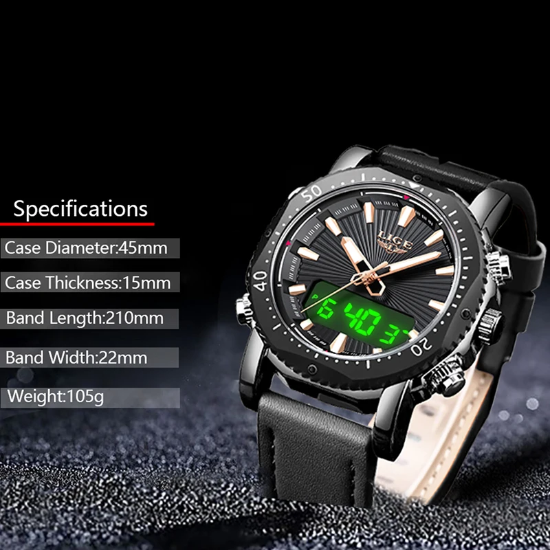 Новый для мужчин s часы Элитный бренд LIGE Кварцевые Спорт Военная униформа все