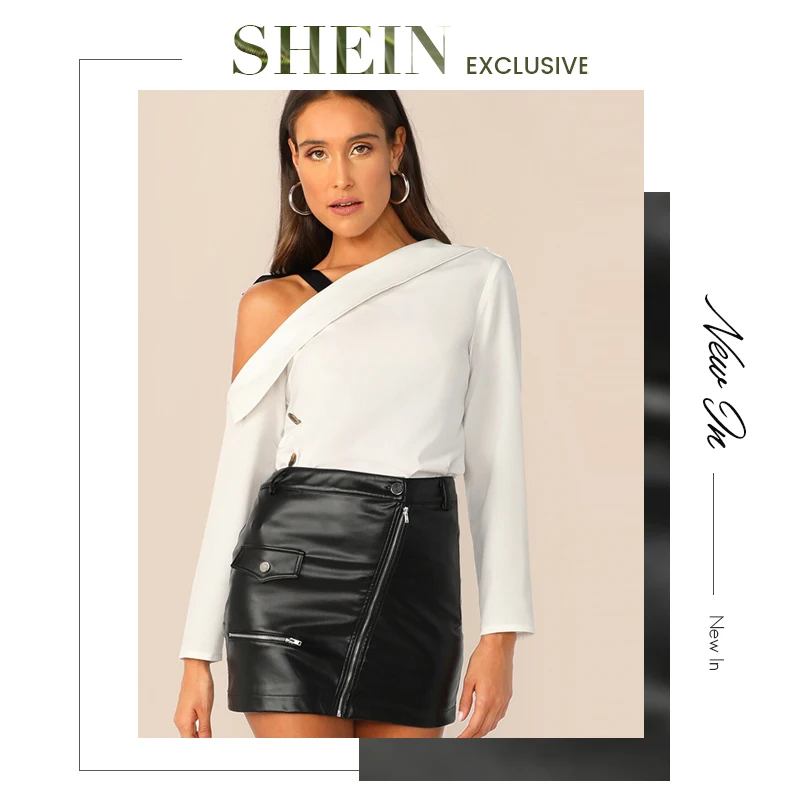 SHEIN асимметричный воротник откидной передний топ с завязками на плечах женские шикарные белые однотонные весенние элегантные Осенние Топы и блузки