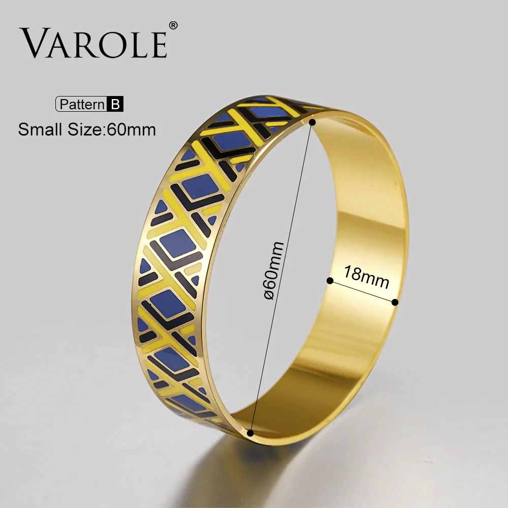 Pattern B 60mm VAROLE модный Сетчатый Дизайн эмаллы любовь манжеты браслеты для женщин 18 мм ширина браслет цвета золота подарок для девочки этнические ювелирные изделия - Окраска металла: Pattern B 60mm