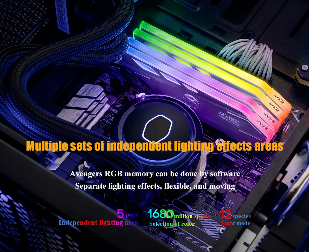 MAXSUN RGB ram DDR4 8 Гб Частота памяти 2666 МГц Интерфейс 288pin 17-17-17-39 напряжение памяти 1,2 в пожизненная гарантия Память ram
