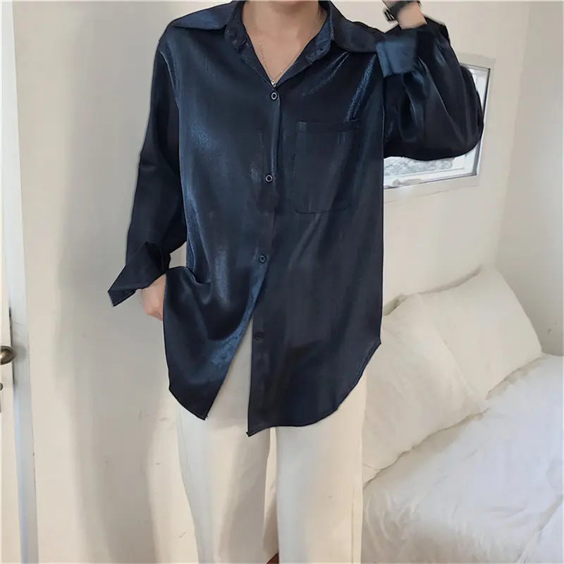 Hzirip Satin Texture Casual Loose Simple 2019 Elegant Sweet Fresh Female Stylish All-Match High Quality Free New Shirt 4 Colors |