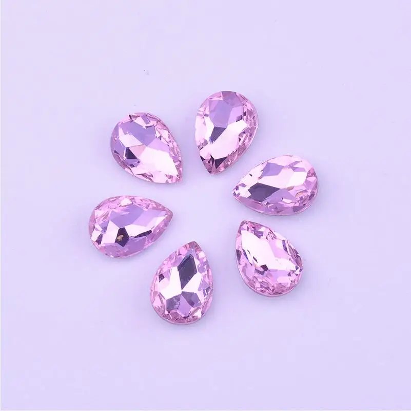 Pink JUNAO 13*18 мм кристалл AB аппликация из стеклянных страз Pointback Drop алмазные Кристаллы Стразы не горячей фиксации не пришить Камень - Цвет: Pink