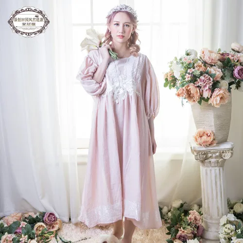 New Women Vintage Gown Plus Size Cotton Princess Nightgown Ladies Royal Casual Sleepwear Women Night wear Vestidos Dress BLN1803