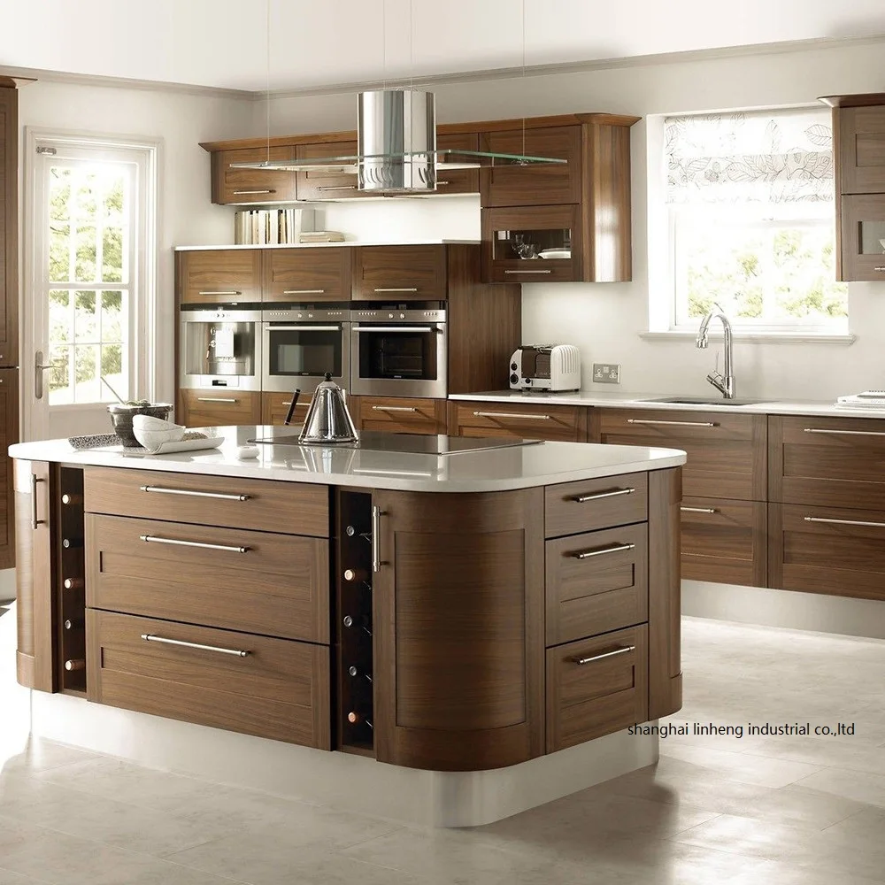 Изогнутый кухонный шкаф из цельного дерева (в форме буквы 1) 1)|kitchen cabinet|solid wood kitchen