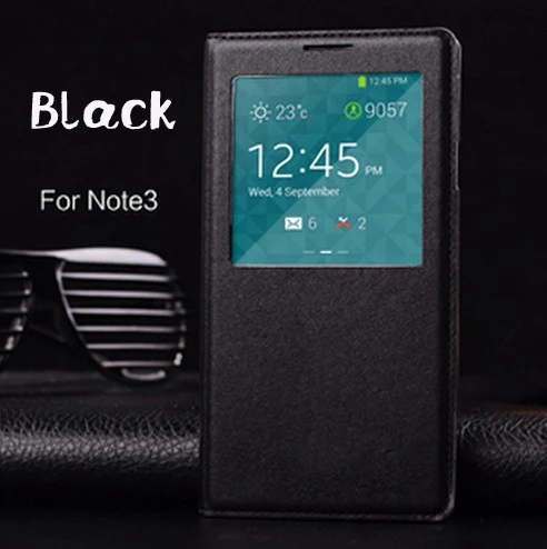 Откидной кожаный чехол для телефона samsung Galaxy Note 3 Note3 Not III SM 9005 N900 N9005 SM-N900 SM-N9005 чехол с чипом Smart View - Цвет: Black