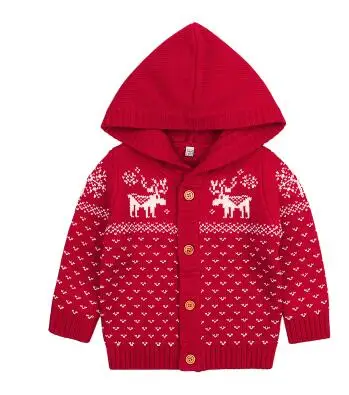 82W308 Red Новые свитера для маленьких мальчиков и девочек; пальто; детская одежда; осенне-зимняя куртка; Рождественский вязаный кардиган для малышей; джемпер с капюшоном и длинными рукавами - Цвет: 82W308 Red