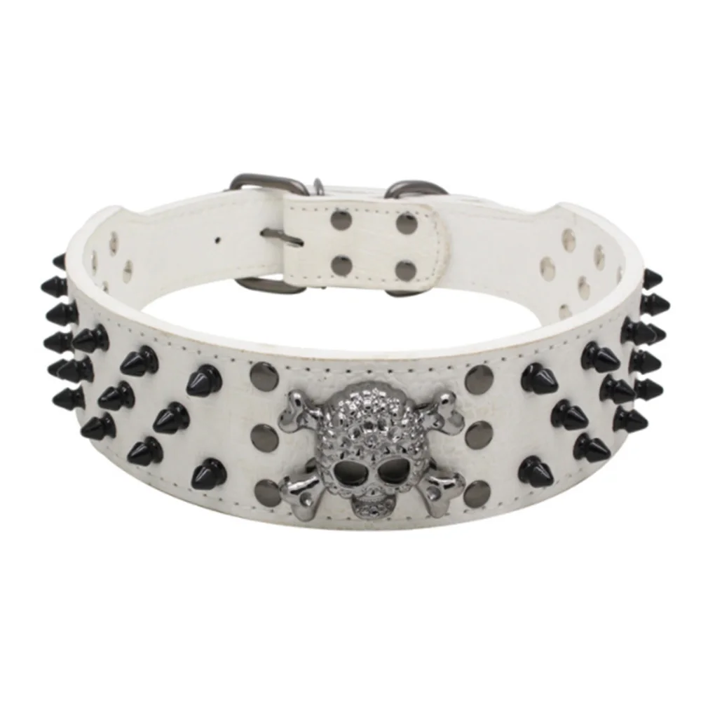 " широкий Шипованный кожаный ошейник для собак с заклепками с крутым черепом аксессуары для домашних животных для Meduim больших собак питбуль боксер XS-L