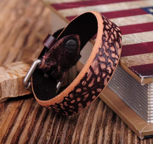 G362 коричневый Стильный винтажный текстурированный кожаный браслет наручная повязка наручник мужской новый