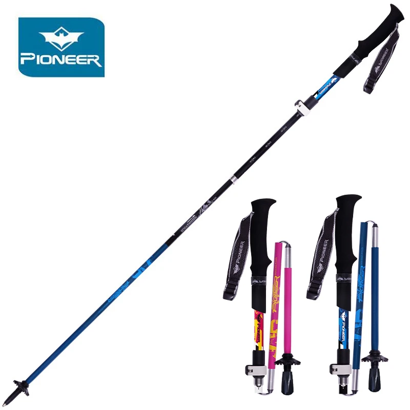 Günstig 2 Teile/los Pioneer Folding Trekking Pole Carbon Faser Ultraleicht Nordic Walking Sticks Klettern Wandern Pole Walking Cane