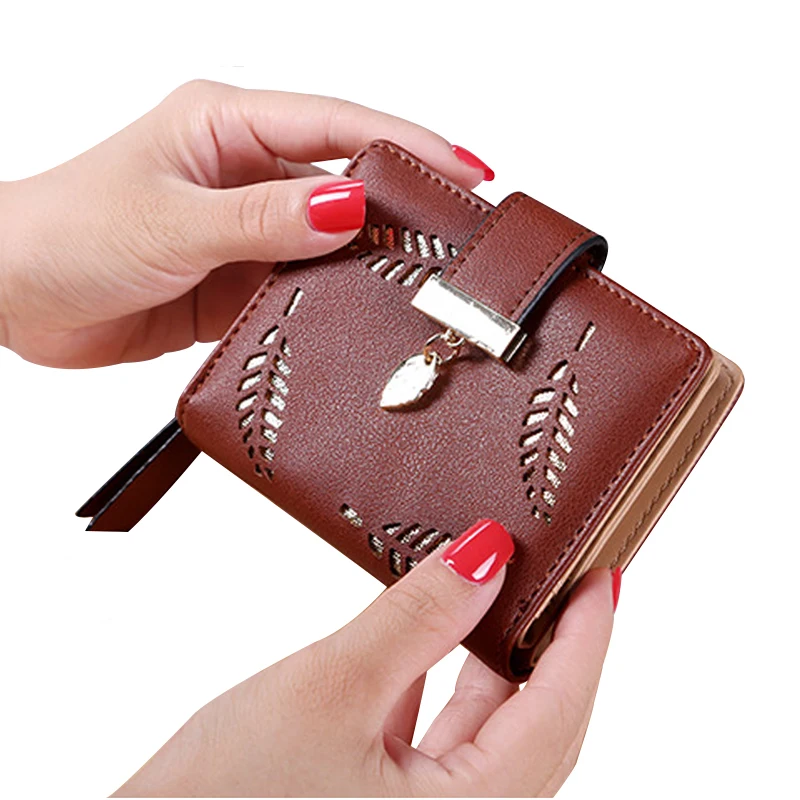 Женские кошельки кожаный кошелек для монет Женский с вырезами и листочками карт