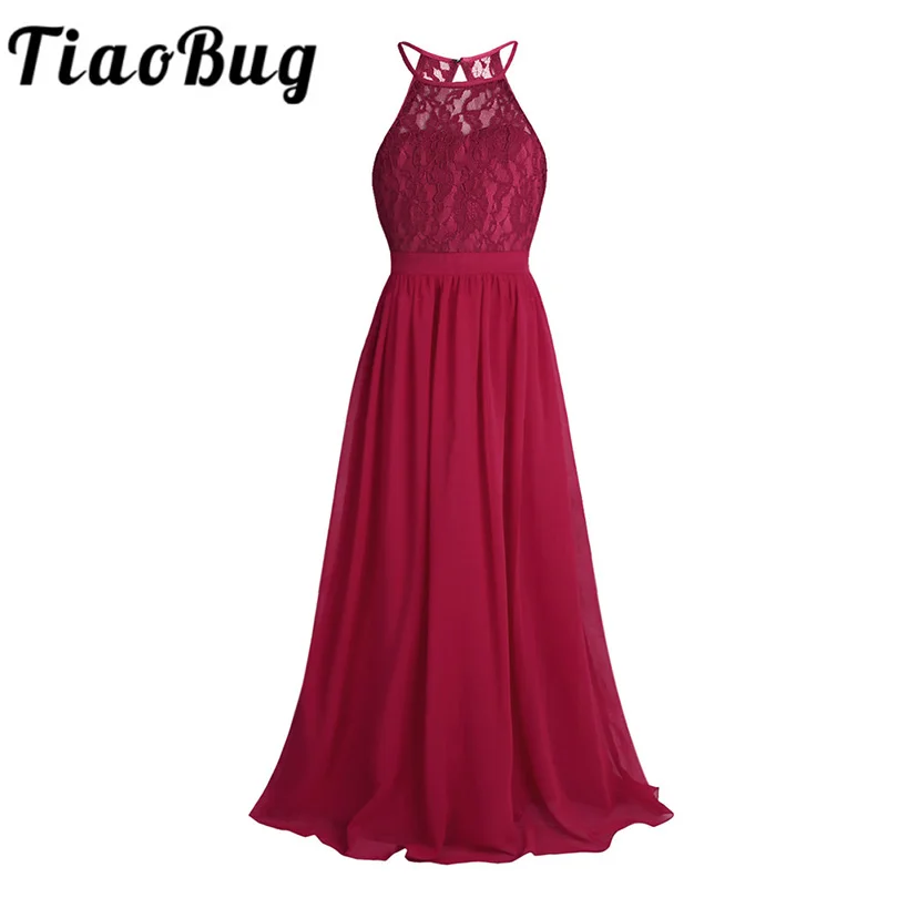 TiaoBug Новинка Кружевное шифоновое платье без рукавов с лямкой на шее цветочным