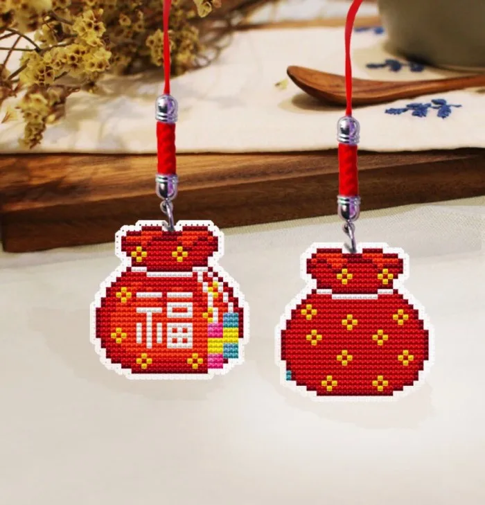 

ZSMX19 Phone Key Bag Hanging Accessories Fu Lucky DIY Craft Needlework Embroidery Crafts Counted Cross-Stitching Kit