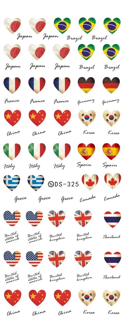 

Rocooart DS325 Water Transfer Nails Art Sticker Harajuku Elements Heart Style Country Flags Nail Wraps Sticker Manicura Decal