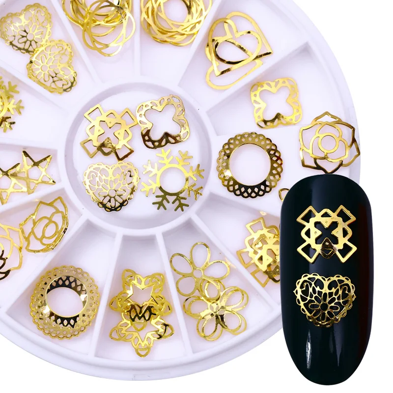 Резка маркиза 3D украшения для ногтей в колесах AB цвет полые золотые серебряные