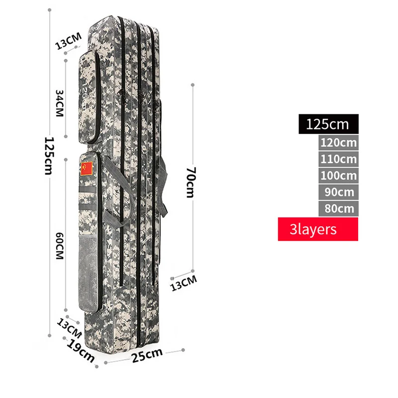 3 Layer 125cm 2/3 слой 80/90/100/110/120/125 см рыбацкая сумка из ткани Оксфорд для рыболовной удочки сумка для рыболовных снастей, сумки для путешествий, сумки для XA86G - Цвет: 3 Layer 125cm