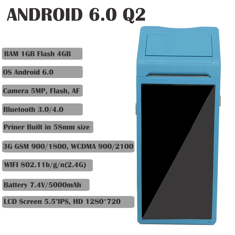 GOOJPRT 3G PDA pos терминал ручной NFC Встроенный термопринтер Bluetooth 58 мм Wi Fi Android камера