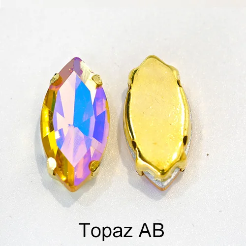 Topaz AB Стразы в форме конского глаза, 38 цветов, 5 размеров, с пришивкой из страз, с золотым клешом, с плоским основанием, с пришивным камнем, для одежды, B1020 - Цвет: Topaz AB