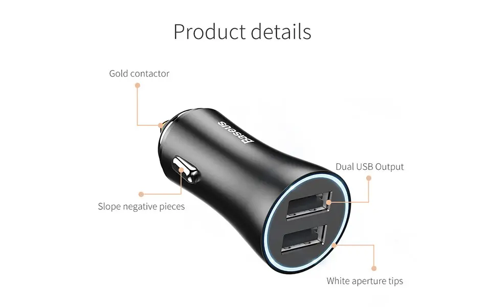 Автомобильное зарядное устройство Baseus с двумя usb-портами для iPhone 11, samsung, зарядное устройство для мобильного телефона, автомобильная Зажигалка для сигар, планшет, gps адаптер для путешествий, зарядное устройство для телефона