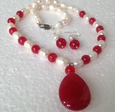 j00276 7-8mm White Akoya Pearl/Ruby Pendant(20X30MM) beads Necklace 18&quot | Украшения и аксессуары
