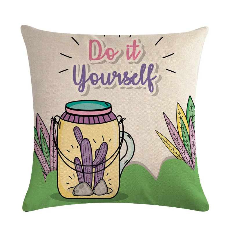 Розовая стеклянная бутылка с рисунком кактуса льняная наволочка наволочки для