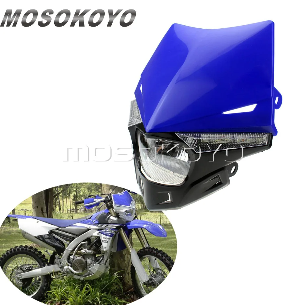 Фары для мотокросса Байк фара ENDURO для Yamaha YZ250 WR450 YZ125 YZ80 85 светодиодный версия индикатор голубого цвета