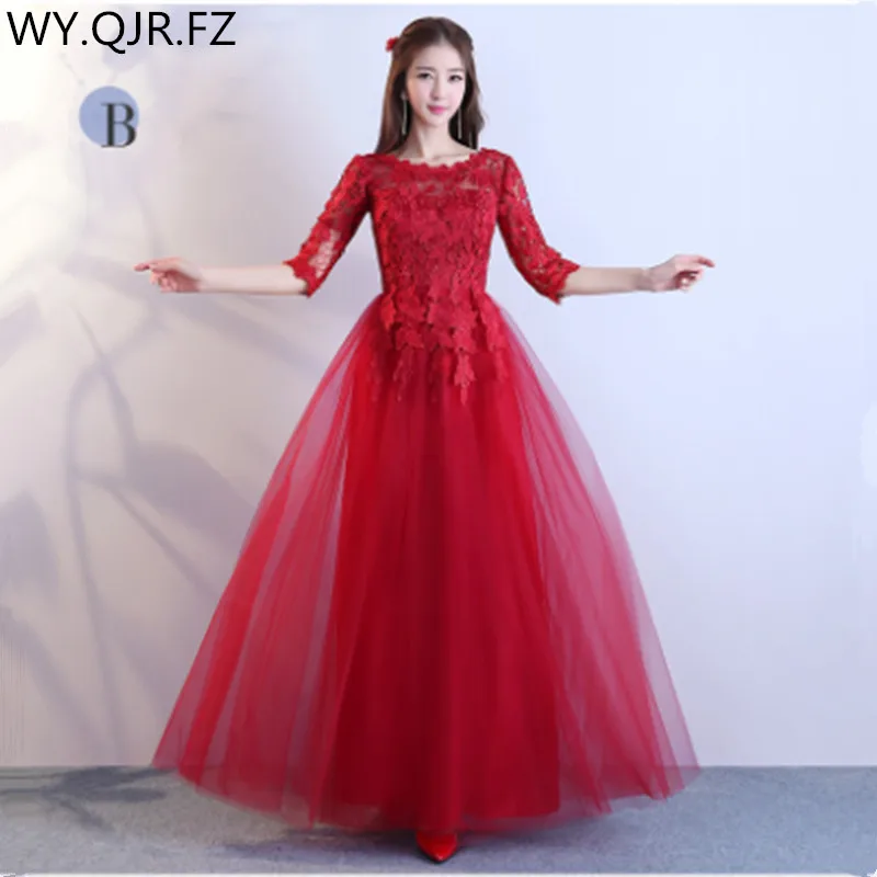 

ABE125#Toast bride 2019 new winter long wine red bridesmaid dresses wedding party prom dress cheap wholesale