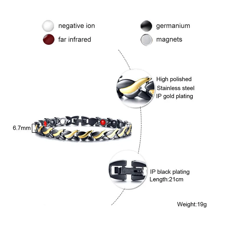 Modyle 7mm Adjustable Length Health Magnetic Bracelet For Women Stainless Steel With Germanium Hand Chain | Украшения и