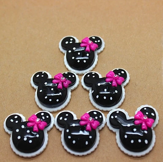 Милый черный кабошон в горошек с рисунком Минни Маус 10 шт. 28*30 мм для поделки