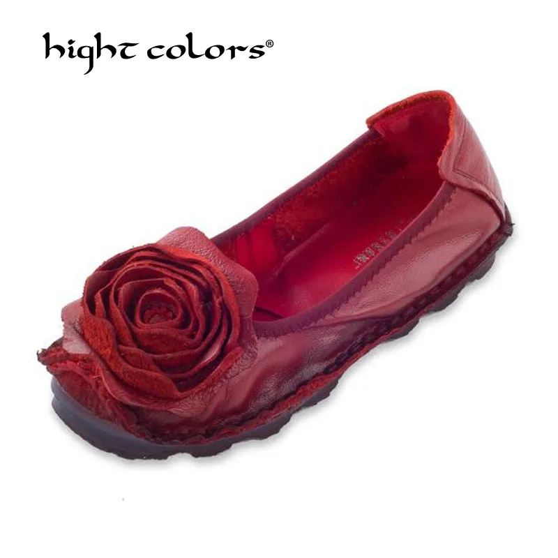 

National Wind Flowers Flat Shoes Women Handmade 100% Genuine Leather Shoes Women Retro Soft Bottom Flat Shoes Autumn Flats Shoes