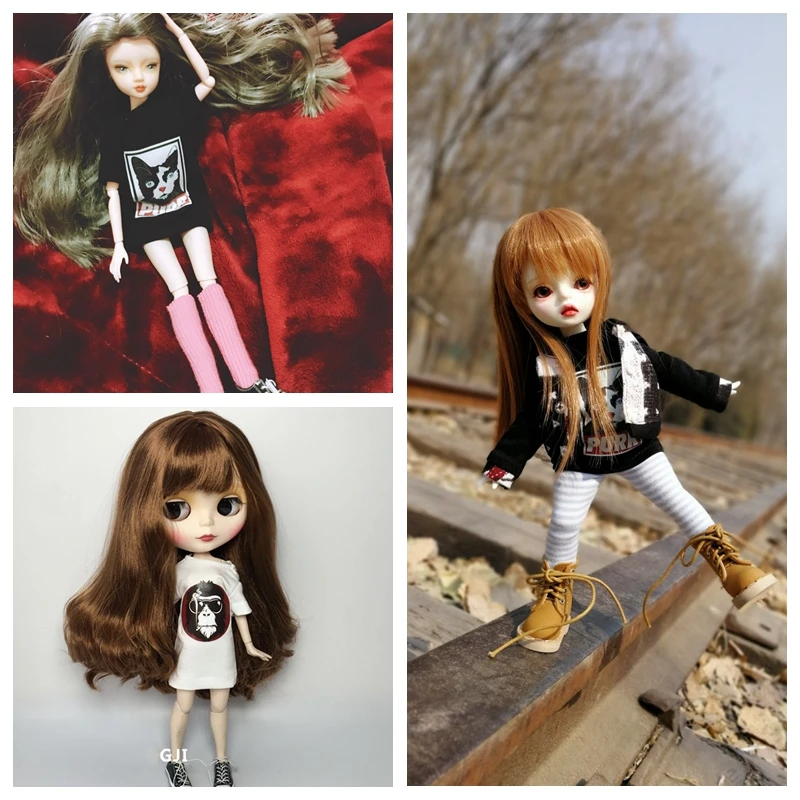 1 шт. модная длинная футболка с котом белая обезьяной для Blyth Azone Licca Barbis Kurhn 1/6
