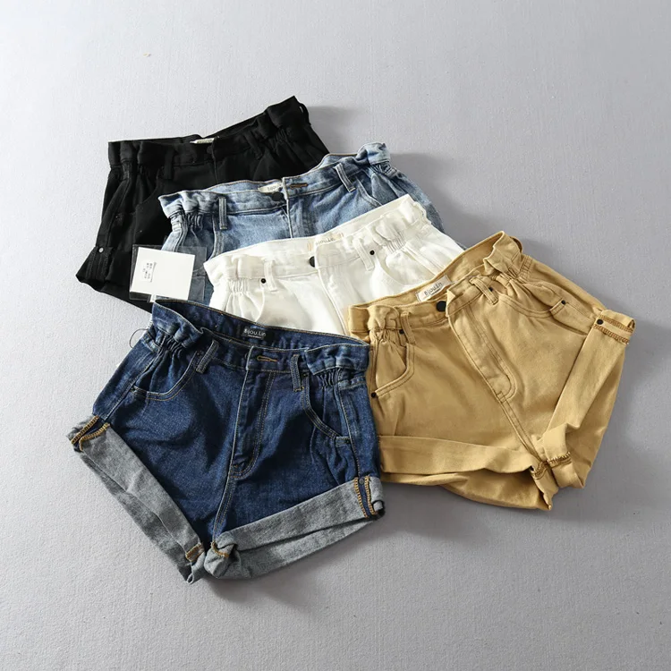 

2019 Summer New Europe Blue Crimping Denim Shorts For Women Brand Trendy Wide leg Shorts Jeans Casual Womens High Waist Shorts