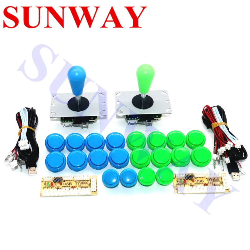 Blue and green 2 игрока аркадный Шкаф DIY комплект с нулевой задержкой USB энкодер на ПК+ 8 способ аркадный джойстик+ аркадные кнопки для Аркады MAME - Цвет: Blue and green