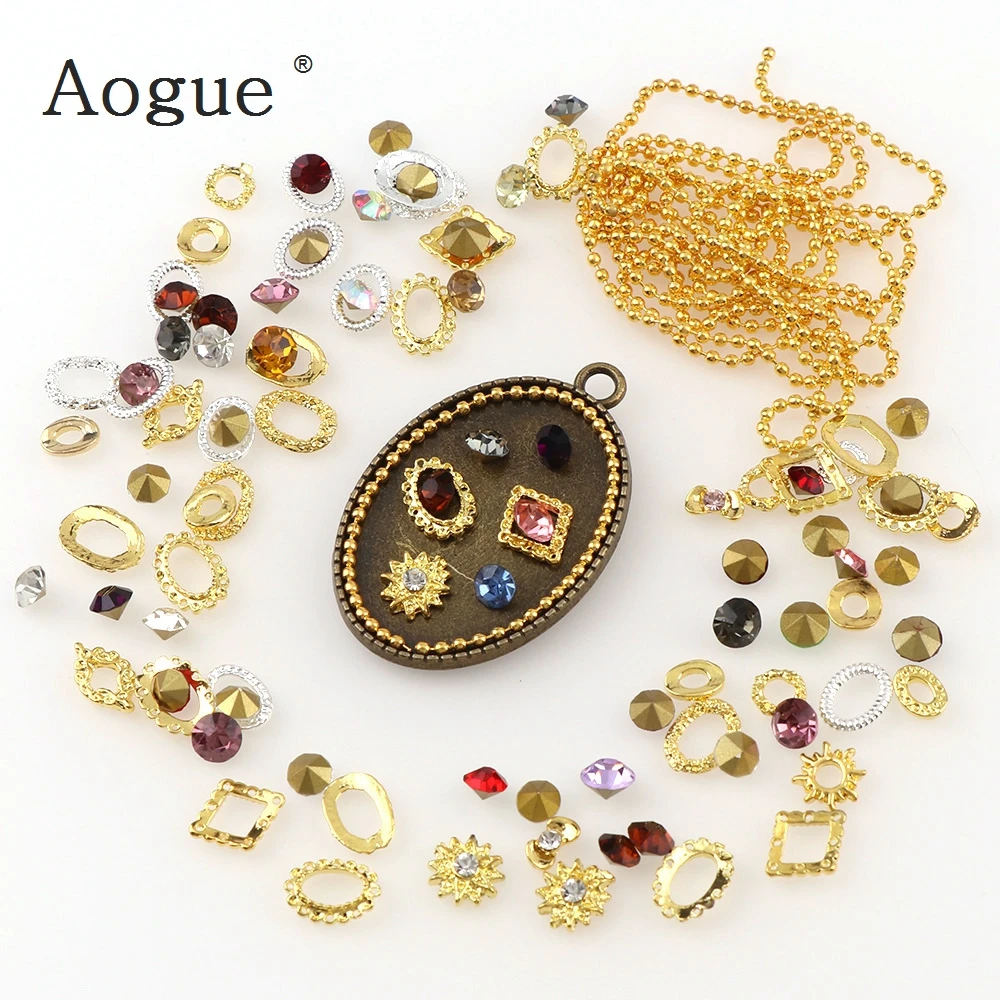 

50 Small Metal Accessories & 50 Rhinestones & 1 Meter Beads Bulk Decorative Jewelry Accessories Lucky Bags